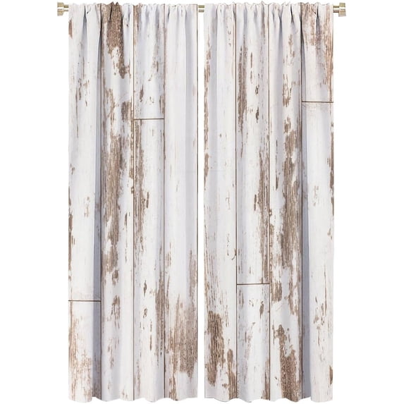 Rustic Curtains Farmhouse Wood White Blackout Print Rod Pocket Window Drapes for Bedroom Living Room 42x63in