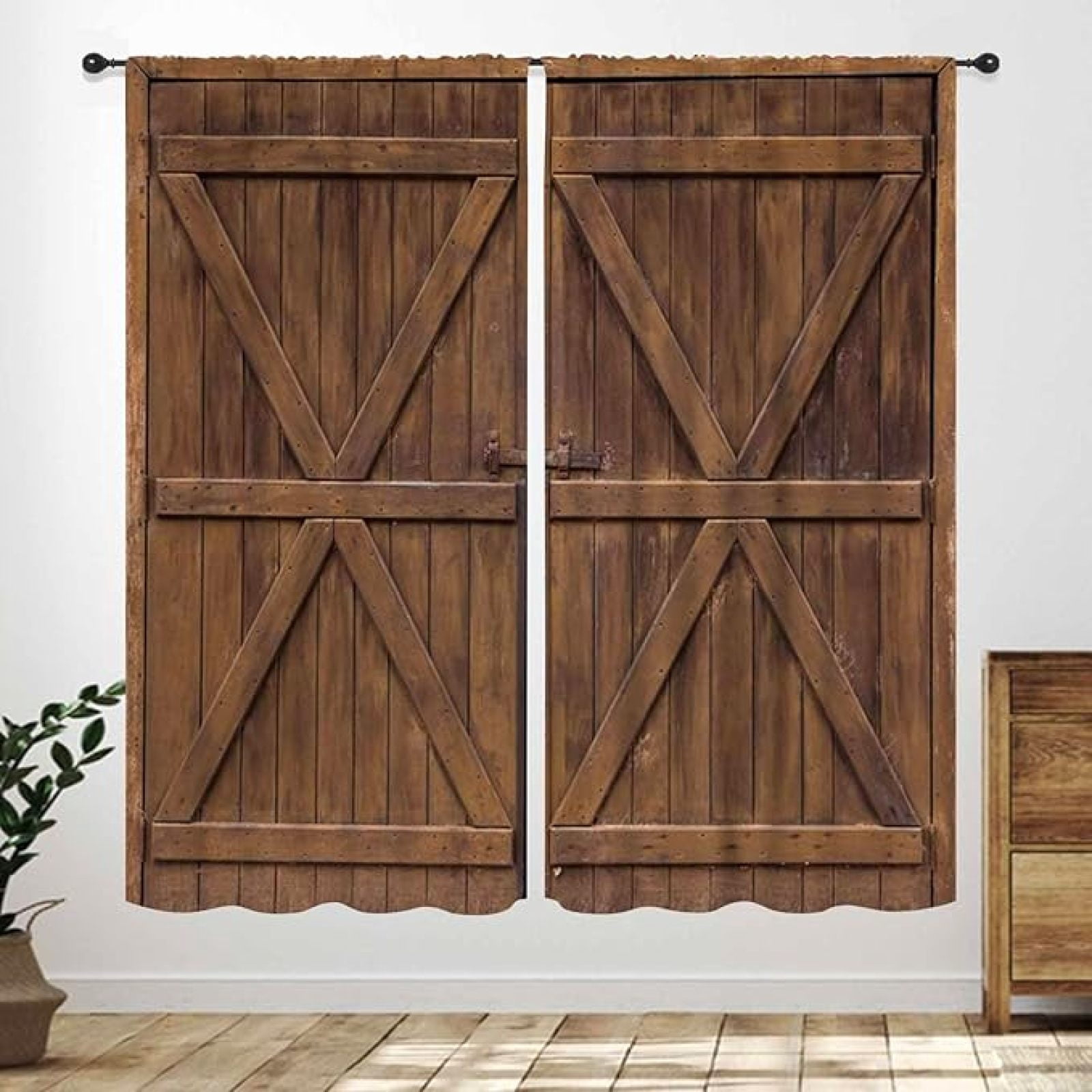 Rustic Drapery Rustic Curtains For Kitchen, Farmhouse Old Barn Door Wooden Board ...