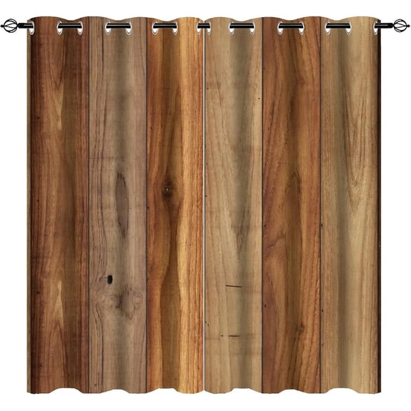 Rustic Curtains, Old Wooden Aged Barn Door Rural Village Living Room Bedroom Curtains, Thermal Insulated Room Darkening Window Coverings Drapes 26"W x 54"L (Pack of 2)