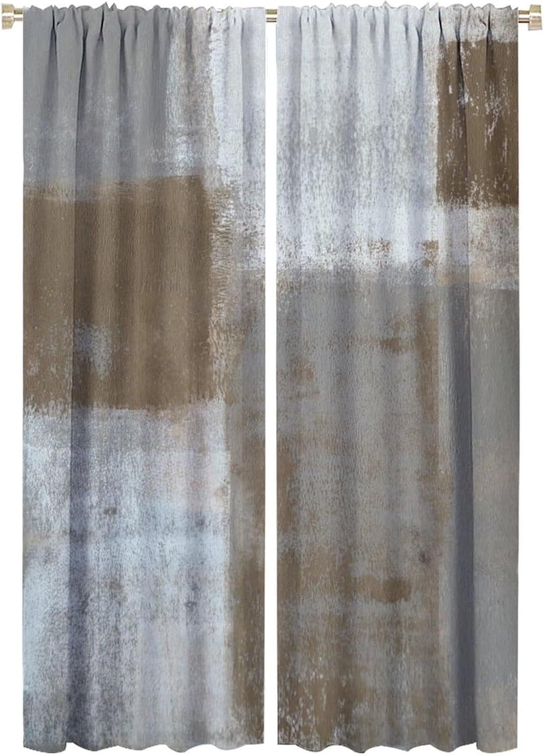 Rustic Curtains Tan Brown Grey Abstract Pattern Blackout Print Rod Pocket Window Drapes for Bedroom Living Room 52x84in