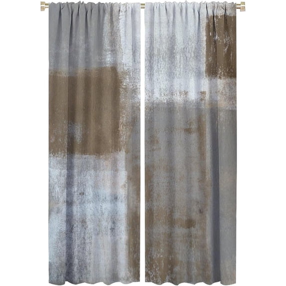 Rustic Curtains Tan Brown Grey Abstract Pattern Blackout Print Rod Pocket Window Drapes for Bedroom Living Room 52x84in