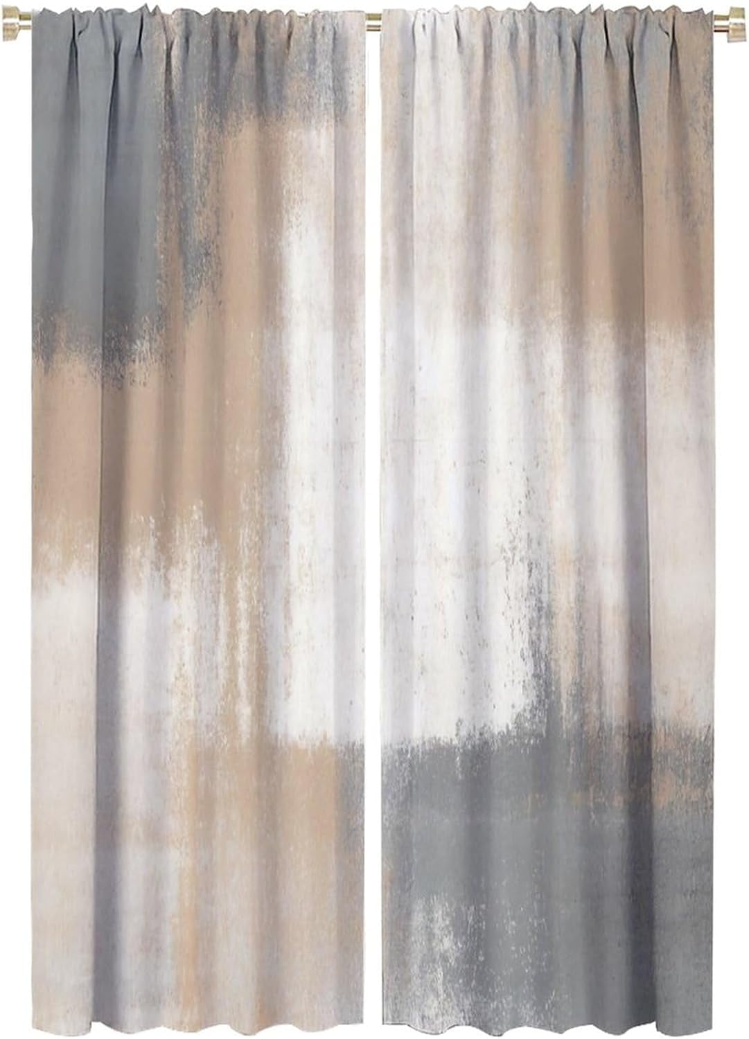 Rustic Curtains Tan Brown Grey White Abstract Pattern Blackout Print Rod Pocket Window Drapes for Bedroom Living Room 52x84in