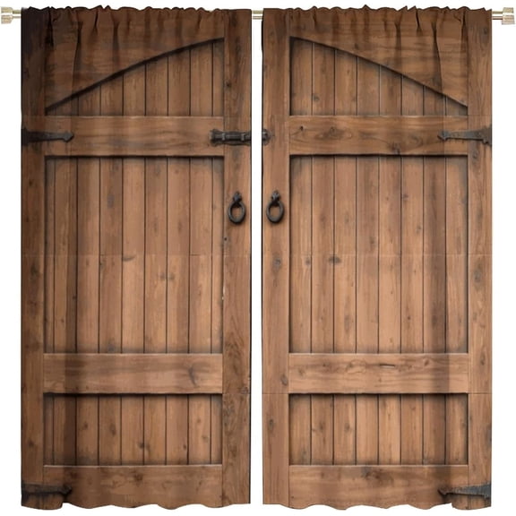 Rustic Curtains Wooden Barn Door Garage Door American Style Decorations for Rustic Shower Curtains for Living Room Bedroom Blackout Rod Pocket Printed Window Drapes 2 Panel 52x84in