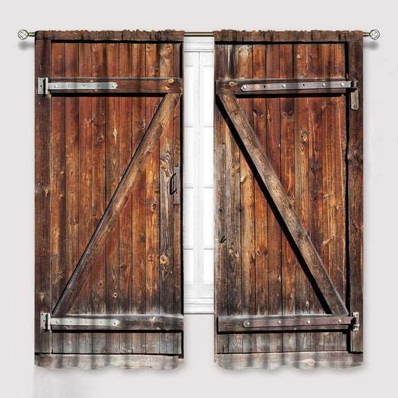 Rustic Curtains for Bedroom, Old Barn Door Wooden Board Living Room Curtains, Rural Hardwood Farmhouse Western Retro Drapes 2 Panel Sets,42x54 Inch