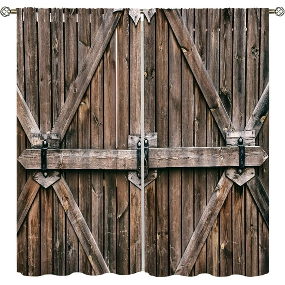 Rustic Curtains for Bedroom, Old Barn Door Wooden Board Living Room Curtains, Rural Hardwood Farmhouse Western Retro Drapes 2 Panel Sets,55x63 Inch