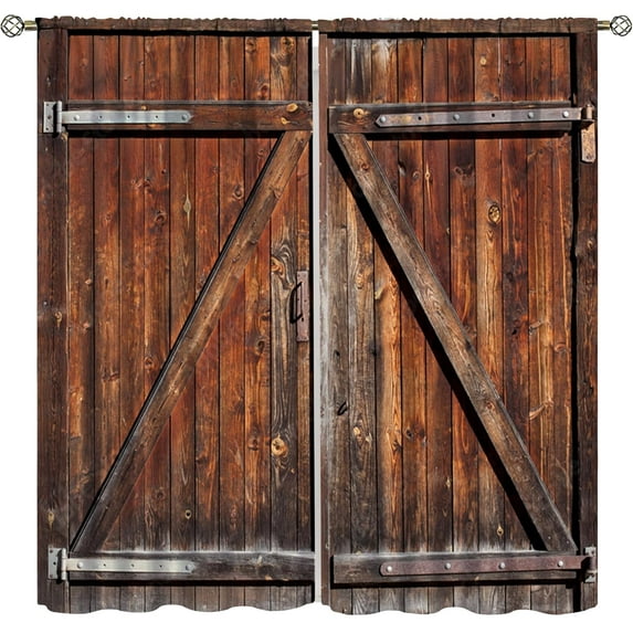 Rustic Curtains for Bedroom, Old Barn Door Wooden Board Living Room Curtains, Rural Hardwood Farmhouse Western Retro Drapes 2 Panel Sets,55x63 Inch