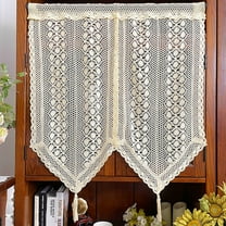 Rustic Curtains with tassels Valance for Kitchen Cafe, Boho Sheer Lace Crochet Curtain for Dinning Room