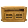 thumbnail image 1 of Rustic Curve Corner TV Stand with 2 Glass Panel Doors, Rustic Yellow, 1 of 1