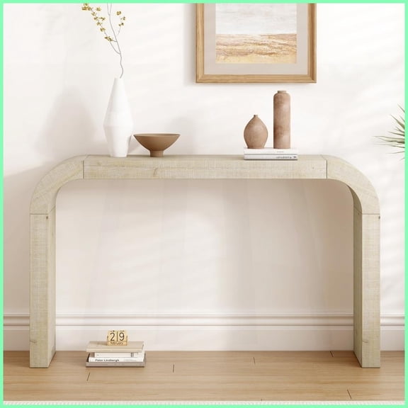 Rustic Curved Wood-Look Coffee Table 52  Easy Assembly for Living Room & Entry, Stable 150lbs Capacity