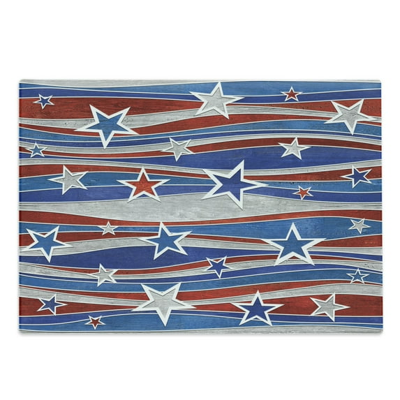 Rustic Cutting Board, Abstract Design Pattern of Patriotic American Flag USA National Image, Decorative Tempered Glass Cutting and Serving Board, Large Size, Red Blue, by Ambesonne