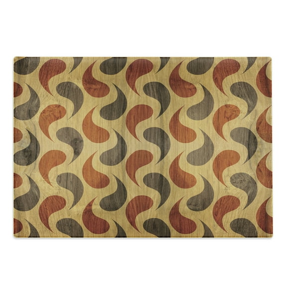 Rustic Cutting Board, Abstract Style Tadpole Patterns Tiling of Wavy Shapes Ornamental Art Print, Decorative Tempered Glass Cutting and Serving Board, Large Size, Brown Black, by Ambesonne