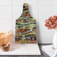 thumbnail image 1 of Rustic Cutting Board, Vertical Wavy Stripes Oak Timber Wood Design with Various Star, Decorative Tempered Glass Cutting and Serving Board, Wine Bottle Shape, Black Pale Coffee Brown, by Ambesonne, 1 of 5