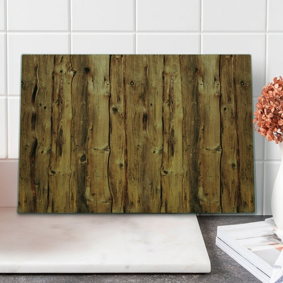 Rustic Cutting Board, Wooden Texture Image Nature Forest Trees Pattern with Rough Design Timber Print, Decorative Tempered Glass Cutting and Serving Board, Large Size, Brown, by Ambesonne