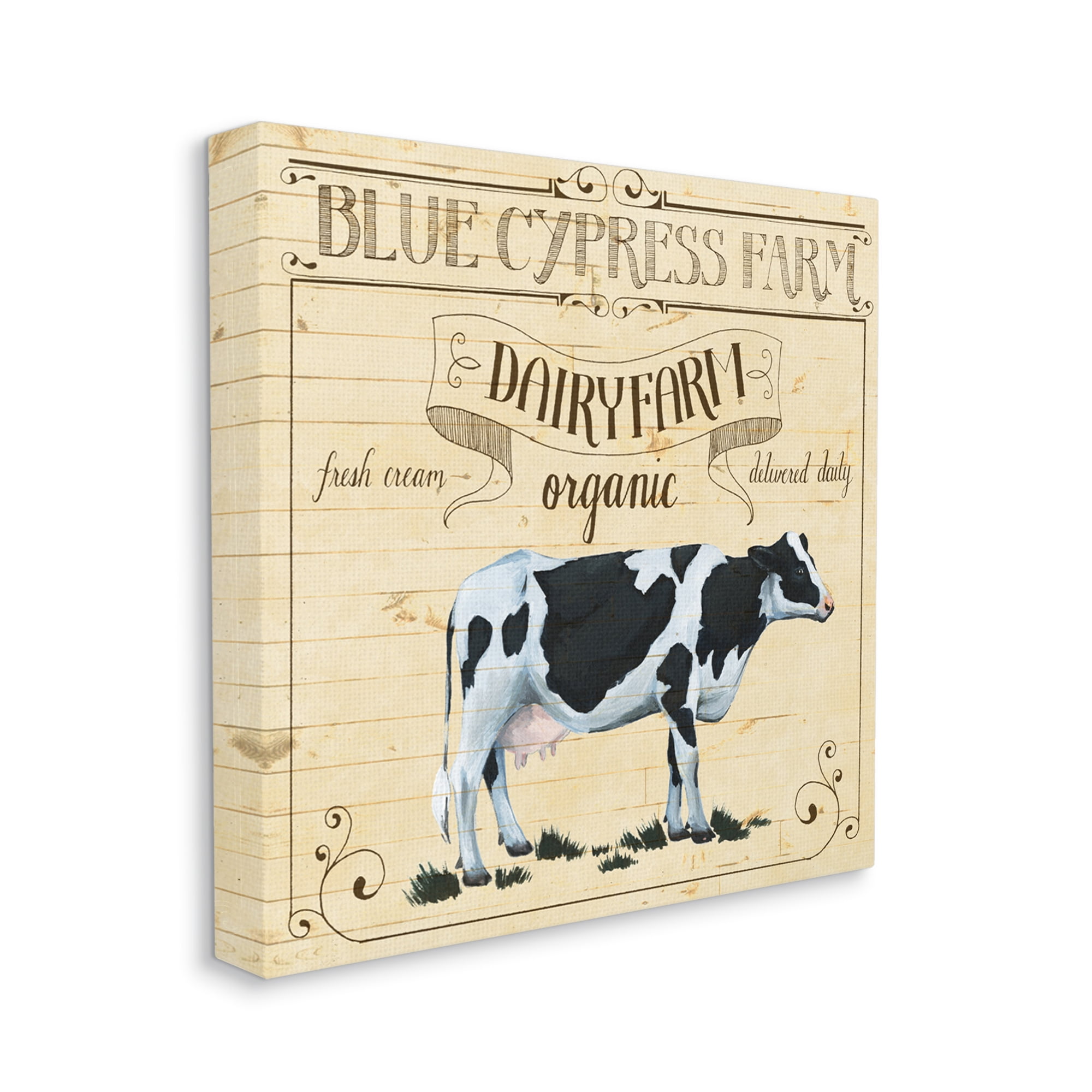 Rustic Dairy Farm Cow Vintage Tan Beige Animals & Insects Gallery-Wrapped Canvas Print Wall Art, 17x17