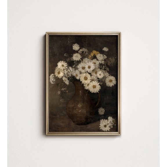 Rustic Daisy Dark Floral Unframed Paper Print