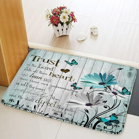 Rustic Daisy Floral Bathroom Rugs Inspirational Quote Bath Mat Teal Flower Butterfly Vintage Barn Door Motivational Words Country Farmhouse Bedroom Kitchen Indoor Floor Decor Carpet 16x24 Inch