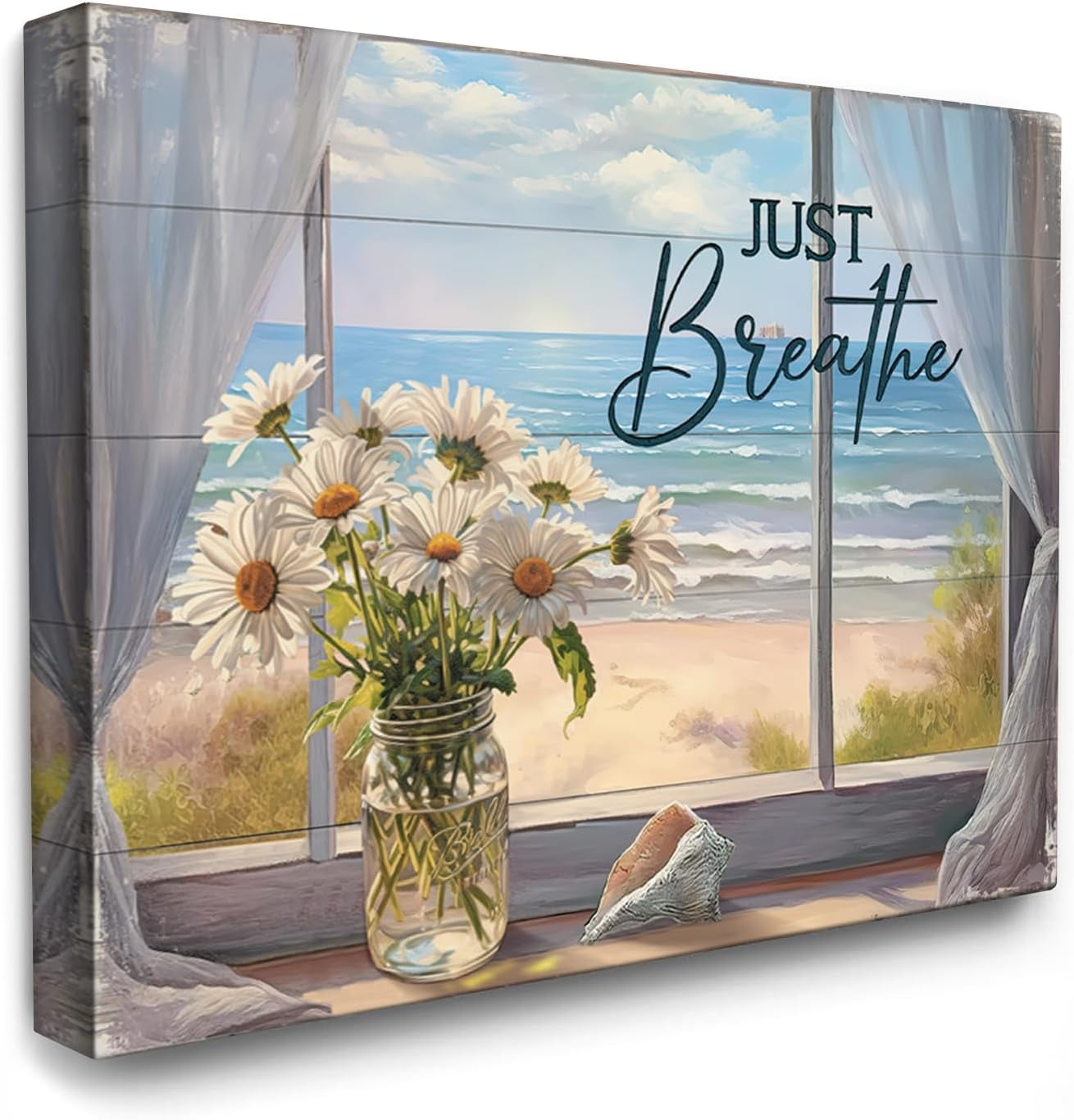Rustic Daisy Flower Wall Art Just Breathe Canvas Bathroom Painting Wall ...