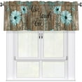 thumbnail image 1 of Rustic Daisy Flower Window Treatment Valances 54"x18" Vintage Teal Sunflowers Wood Board Rod Pocket Kitchen Valance 1 Panel Live Laugh Love Curtain Valance for Bathroom Living Room, 1 of 7
