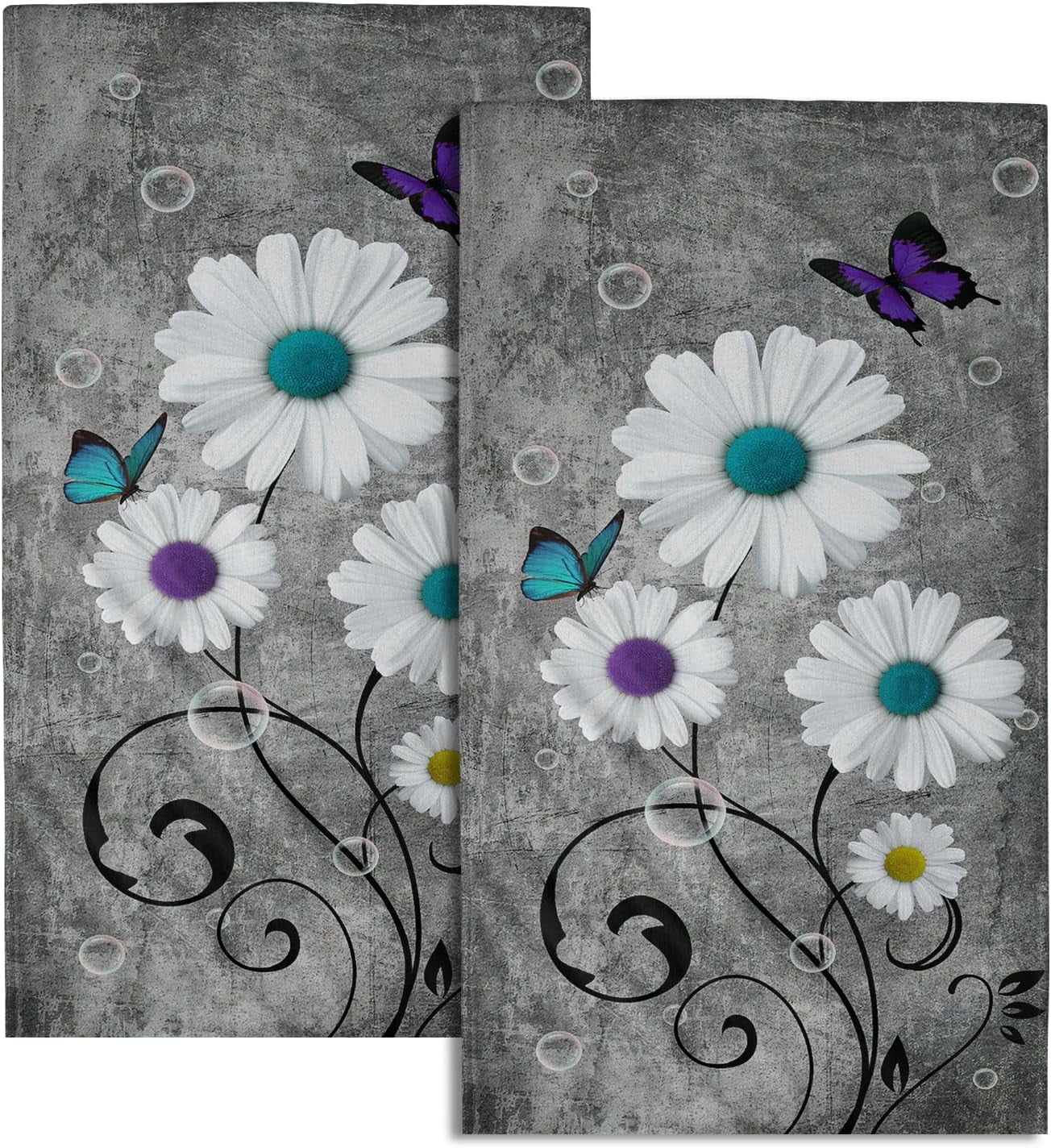 Rustic Daisy Hand Towels  Floral Bathroom Towel Set of 2 Soft Fingertip Towels Decorative Kitchen Dish Towel for Guest Hotel Sport