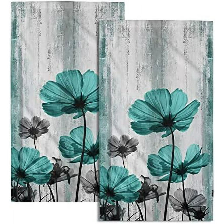 Rustic Daisy Hand Towels White Floral Bathroom Towel Set of 2 Soft