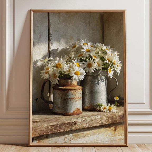 Rustic Daisy Jug Wall Art Print