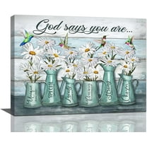 Rustic Daisy Wall Art God Says You Are Canvas Prints Painting White Daisies Floral Pictures Framed Artwork Home Decor for Bathroom Dining Living Room 16"x12"