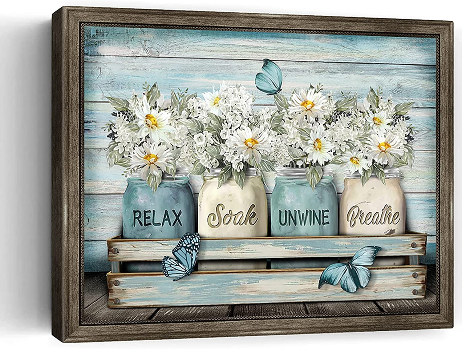 Rustic Daisy Wall Art Vintage Bathroom Canvas Print Relax Soak Unwine ...