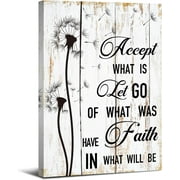 Rustic Dandelion Wall Art Inspirational Wall Decor for Bedroom Living Room Accept What is Quote Wall Art Vintage Dandelion Decor Farmhouse Family Canvas Painting Artwork for Home Decorations 12x16"