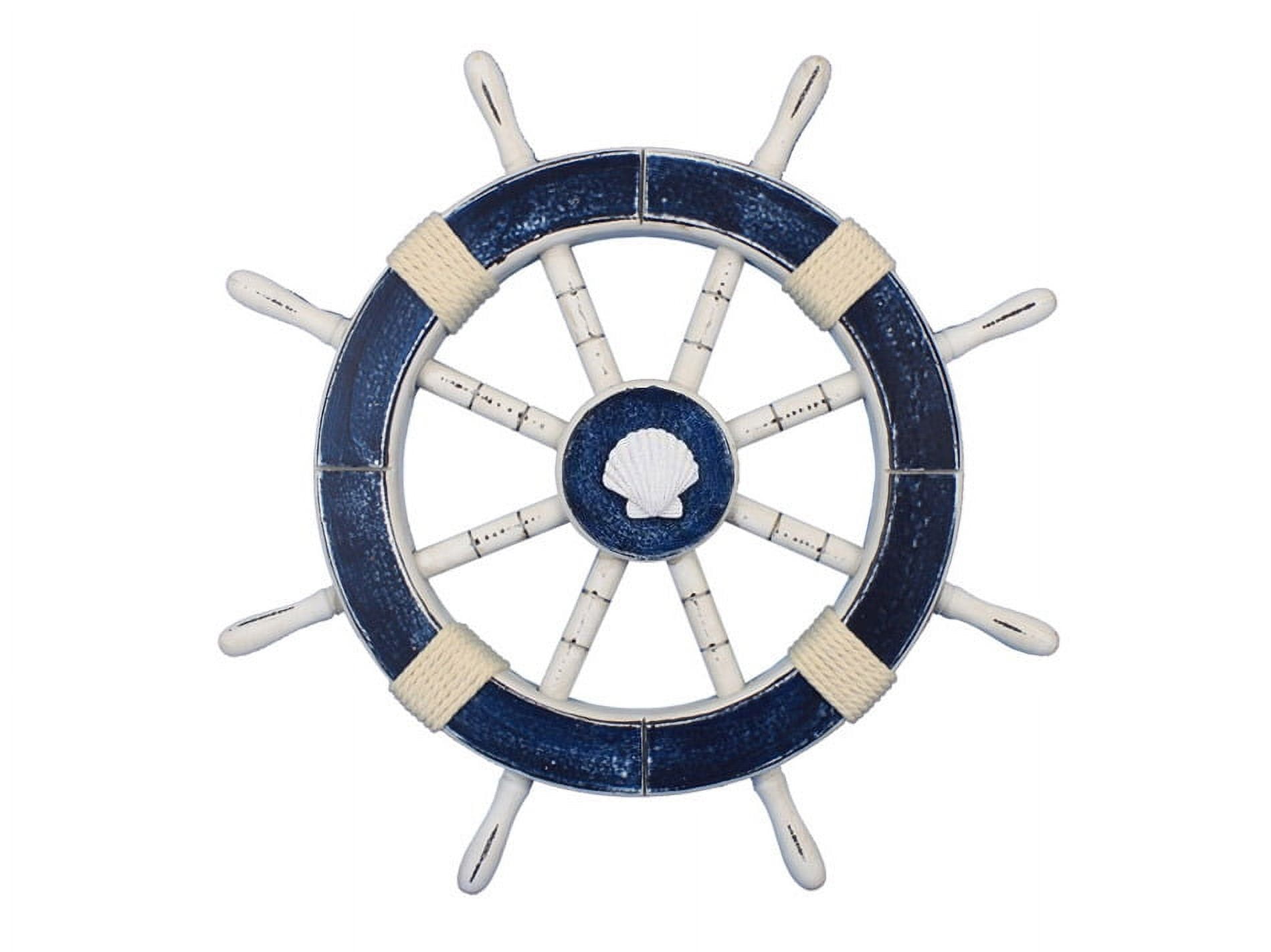Rustic Dark Blue Ship Wheel with Seashell 18