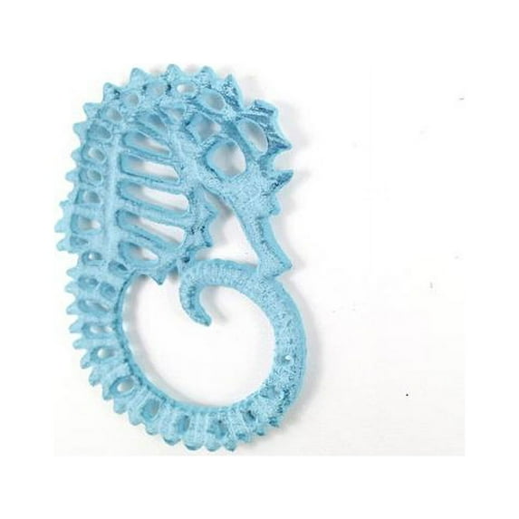 Rustic Dark Blue Whitewashed Cast Iron Seahorse Trivet, 6 in.