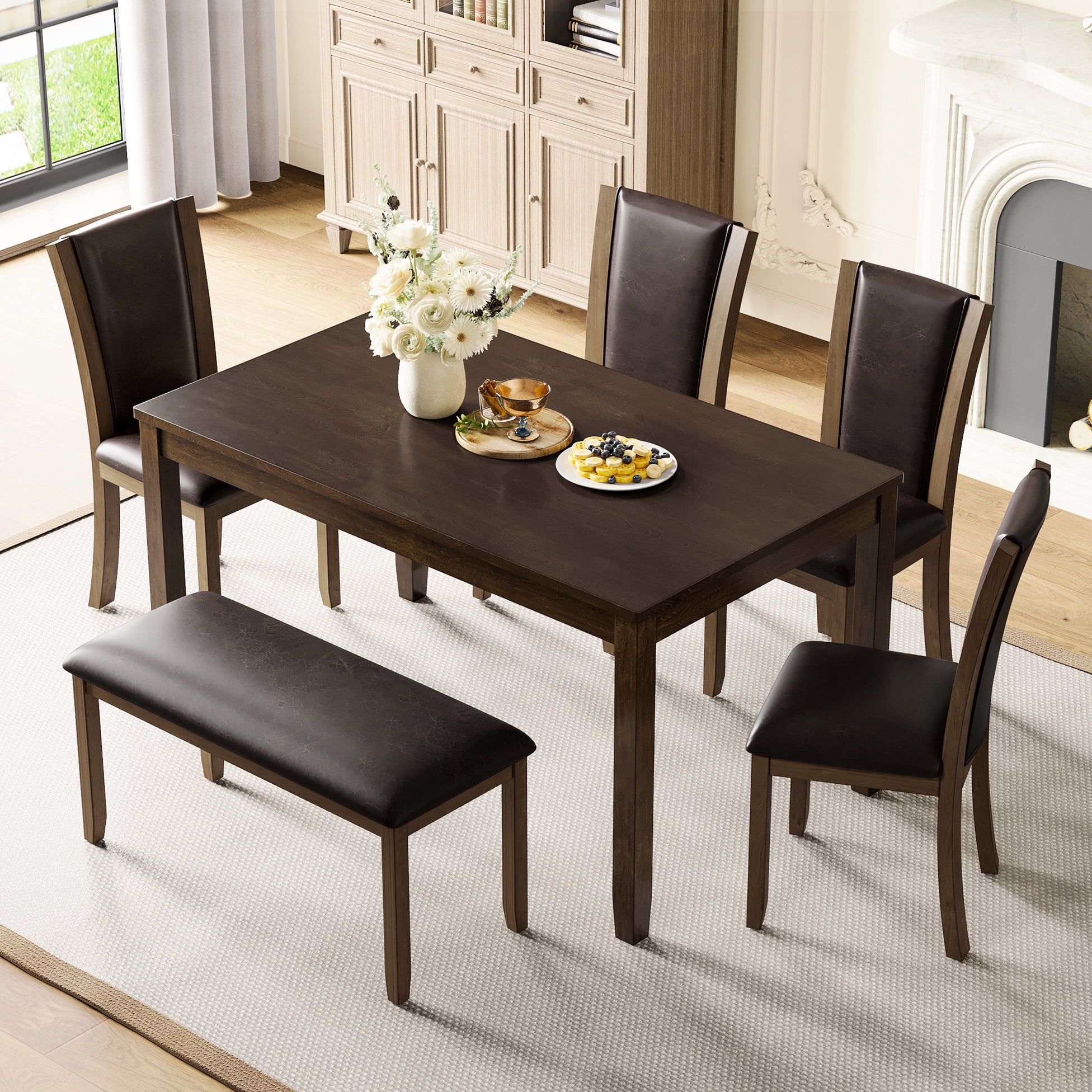 Rustic Dark Walnut 6 Dining Table For Kitchen, Room 6 With Walnut ...