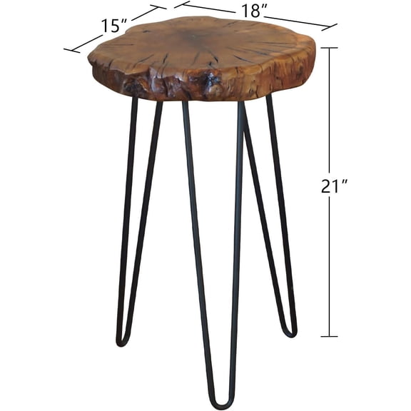Rustic Date Tree End Table Live Edge Side Table 18 W x 15" D x 21" H Accent Table Plant Stand for Living Room Bedroom Home Office ( Date Plus)