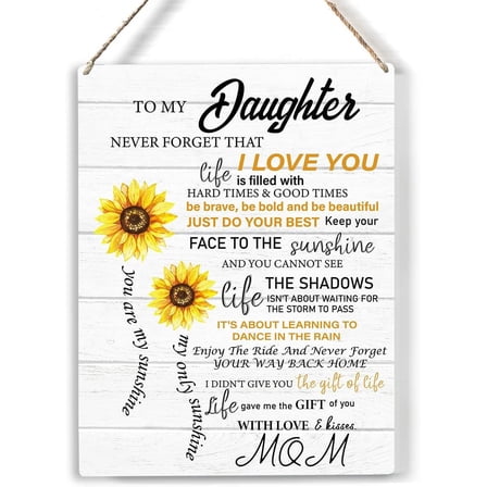 Rustic to My Daughter Never Forget That Wood Sign Daughter Sunflowers Wooden Signs Hanging Plaque Home Wall Art 8x10, Perfect Daughter Sign Wall Decor for Home