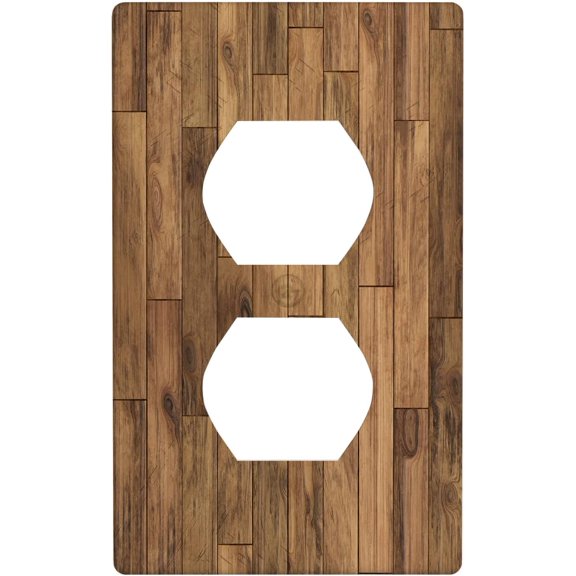Rustic Decor 1 Gang Duplex Light Switch Cover, Brown Wood Panel Lodge Farmhouse Outlet Covers Wall Plate Decorative Electrical Receptacle Faceplate for Kitchen Bathroom Home Art Wall Panel Decor