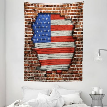 Rustic Decor American USA Flag Wall Hanging Tapestry, Fourth of July Independence Day vintage brick wall look architecture backdrop, Bedroom Living Room Dorm Accessories, 60 X 80 Inches, by Ambesonne