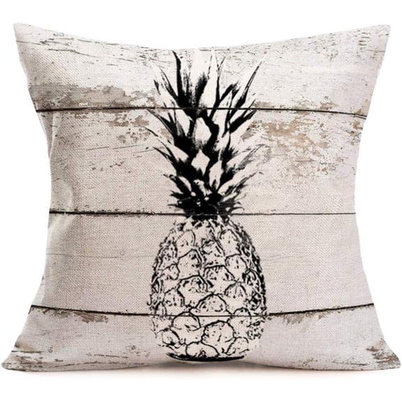 Rustic Decor Throw Pillow Covers Retro Wood Watercolor Pineapple Decorative Pillow Cover Summer Seaside Style Cotton Linen Throw Pillow Case Cushion Cover for Sofa 18x18 Inch(Pineapple-5)