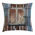 thumbnail image 1 of Rustic Decor Throw Pillow Cushion Cover, Wooden Colored Planks with Old Rusty Metal Ship Door Sea Life Print, Decorative Square Accent Pillow Case, 18 X 18 Inches, Blue Brown and White, by Ambesonne, 1 of 2
