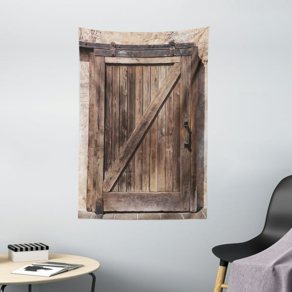 Rustic Decor Wall Hanging Tapestry, Aged Sliding Door with Rustic Texture Authentic Vintage Architectural Rural Decorative Print, Bedroom Living Room Dorm Accessories, 40 X 60 Inches, by Ambesonne
