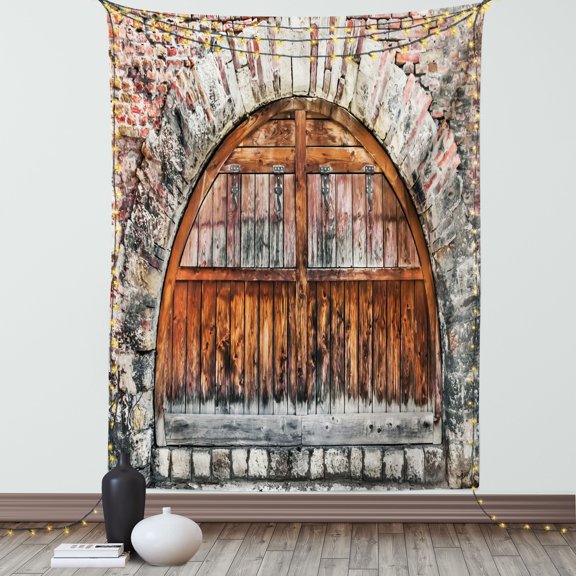 Rustic Decor Wall Hanging Tapestry, Photograph of A Brick Stone Rampart with Oval Gate with Dated Ancient Materials Art Print, Bedroom Living Room Dorm Accessories, 40 X 60 Inches, by Ambesonne