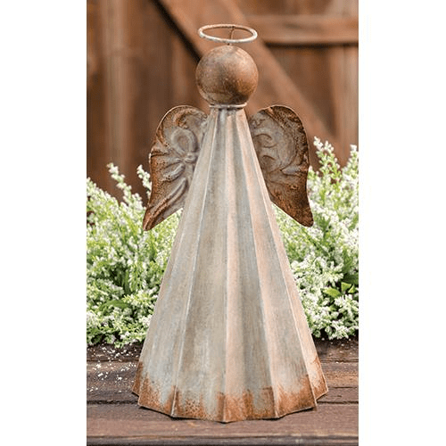 Rustic Distressed Metal Angel Figurine with Cement Gray Finish
