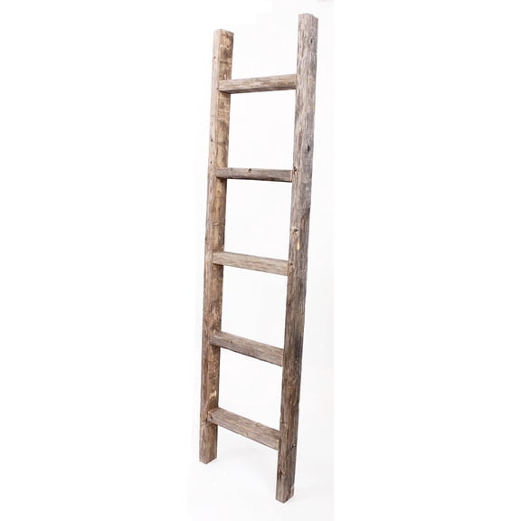 Rustic Decorative Ladder - 100% Upcycled Wood (60" x 12" x 1.5", Weathered Gray)
