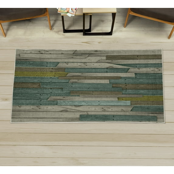 Rustic Decorative Rug, Grunge Wood Planks Barn House Door Nails Country Farm House Life Theme Layout, Quality Carpet for Bedroom Dorm and Living Room, 6 Sizes, Green, by Ambesonne