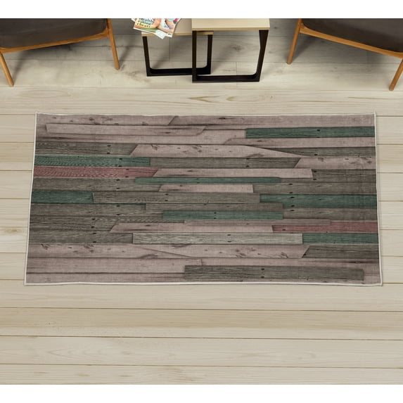 Rustic Decorative Rug, Grunge Wood Planks Barn House Door Nails Country Farm House Life Theme Layout, Quality Carpet for Bedroom Dorm and Living Room, 6 Sizes, Jade Green, by Ambesonne
