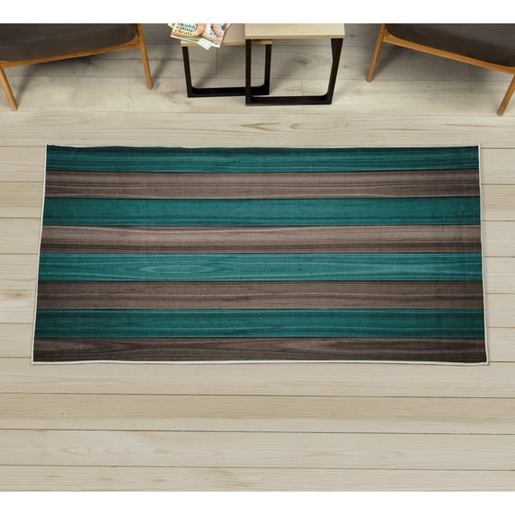 Rustic Decorative Rug, Vertical Wooden Planks Image Cottage Cabin Life in Countryside Theme, Quality Carpet for Bedroom Dorm and Living Room, 6 Sizes, Cocoa Teal, by Ambesonne