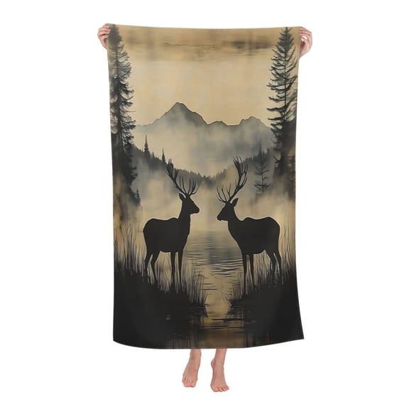 Rustic Deer Bath Towel Soft and Highly Absorbent for Adults