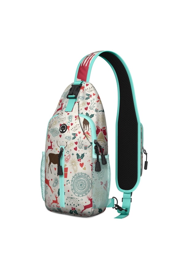 Rustic Deer Crossbody Backpack, Geometric Forest Buck Design Sling Bag for Nature Lover and Hunter, Ethnic Artistic Reindeer Print Lightweight Travel Daypack for Office, Travel, Gym, Hiking