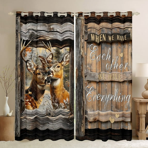 Rustic Deer Curtains Hunting Deer 30%-50% Blackout Curtains For Bedroom,Wild Animal Curtains & Drapes Wildlife Woodland Animal Theme Window Curtains (38Wx54L)