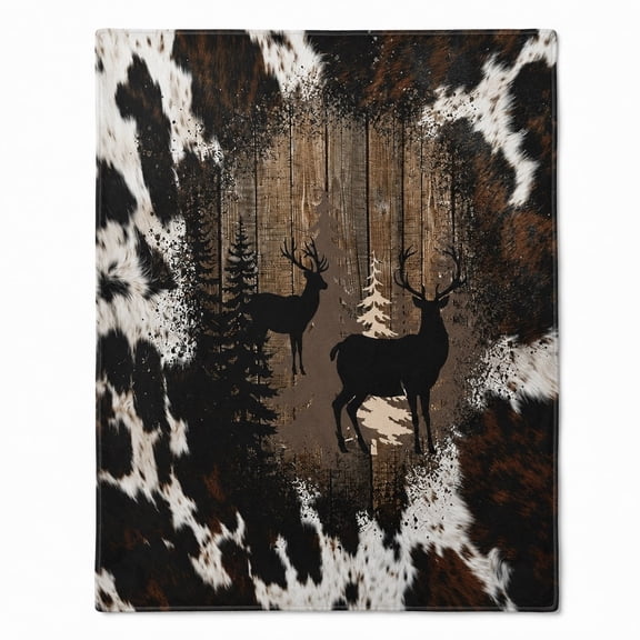 Rustic Deer Fleece Blanket, Woodland Cabin Throw Blanket