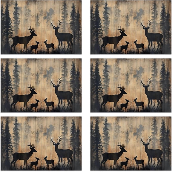 Rustic Deer Forest 12x18 Inch Placemats Set of 6 - Waterproof, Non-Slip & Washable Rustic Wildlife Moose Forest Animal Table Mats for Kitchen & Dining Table Placemats