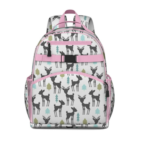 Rustic Deer Hunting Backpack with Artistic Buck Head and Geometric Forest Design for Elementary School